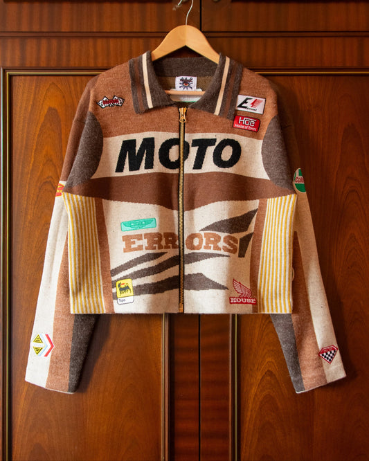 KNITTED MOTO JACKET IN BROWN