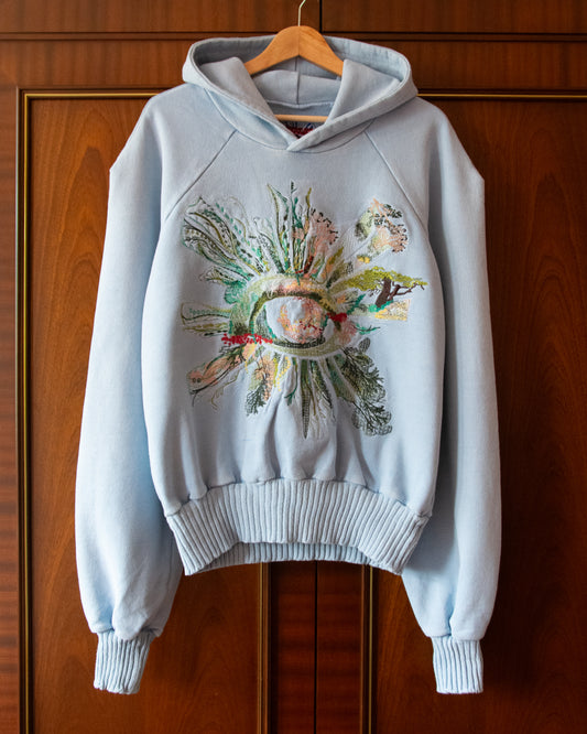 ALL-SEEING GARDEN EMBROIDERED HOODIE IN NEPTUNE