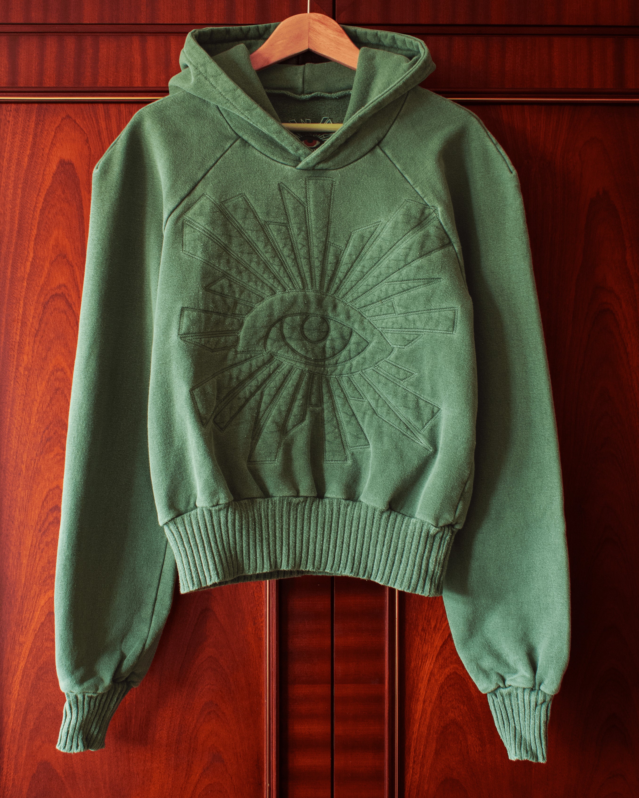 WOOL CHAIN-QUILT HOODIE IN EMERALD – HOUSE OF ERRORS